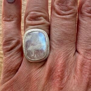 Sterling Silver Moonstone Statement Ring - White Blue Sheen